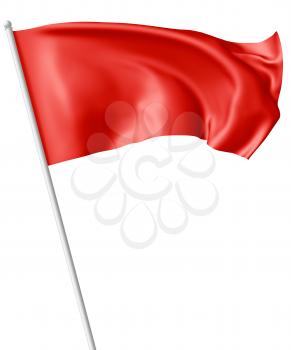 Red flag on flagpole flying and waving in the wind isolated on white, 3d illustration