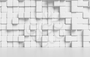 White wall made of white cubes and smooth floor with reflection abstract simple 3d illustration