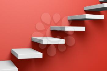 Ascending stairs on the red rough wall 3D illustration