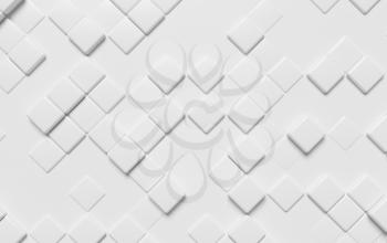 Abstract white wall with graphic background made of white cubes, diagonal view, 3d illustration for different conceptual graphic design projects