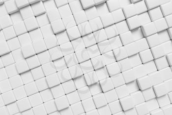 Abstract white graphic wall background made of white cubes, 3d illustration for different conceptual graphic design projects