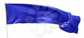 Long blue flag with flagpole flying and waving in the wind isolated on white, 3d illustration