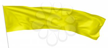 Long yellow flag on flagpole waving and flying in the wind isolated on white 3d illustration