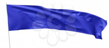 Long blue flag with flagpole waving and flying in the wind isolated on white, 3d illustration