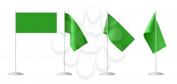 Small green table flag on stand set isolated on white, 3D illustration.