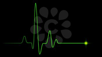 Green heart pulse graphic line on black, healthcare medical background with heart cardiogram, cardiology concept pulse rate diagram illustration
