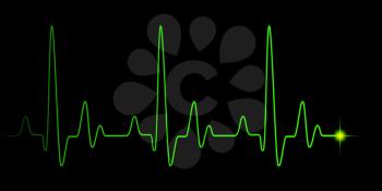 Heart pulse green graphic line on black, healthcare medical background with heart cardiogram, cardiology concept pulse rate diagram illustration