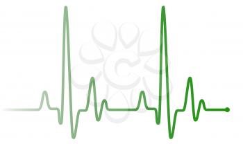Green heart pulse graphic line on white, healthcare medical sign with heart cardiogram. Cardiology concept pulse rate diagram illustration