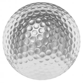Golf sport competition winning and golf trophy concept: silver shiny golfball isolated on white background 3d illustration