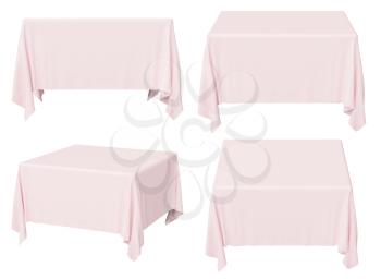 Pink square tablecloth set isolated on white, 3d illustration collection