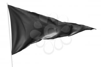 Black triangular flag on flagpole flying in the wind isolated on white, 3d illustration