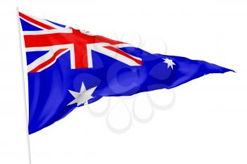 Triangular national flag Commonwealth of Australia (Australia) on flagpole flying in the wind isolated on white, 3d illustration