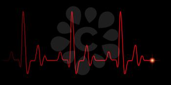Heart pulse red graphic line on black, healthcare medical background with heart cardiogram, cardiology concept pulse rate diagram illustration