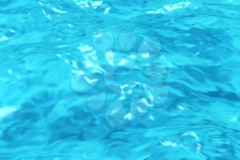 Swimming pool water surface with sparkling light, rippled pattern background of clear blue swimming pool water, 3d illustration, closeup view