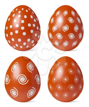Red Easter eggs painted with white simple decor whith shadows isolated on white background, Easter eggs set, easter symbol, 3D illustration
