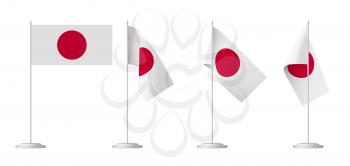 National flag of Japan, set of small table flag of Japan on stand isolated on white 3D illustrations.