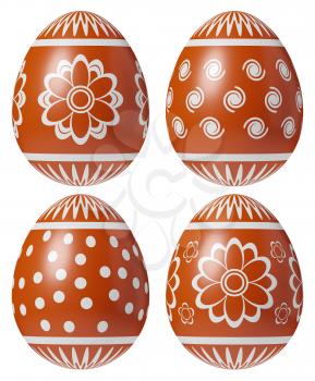 Set of red Easter eggs painted with white simple decor isolated on white background, easter symbol, 3D illustration