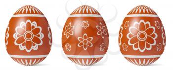 Red Easter eggs with shadow painted with white simple decor isolated on white background, Easter eggs set, easter symbol, 3D illustration