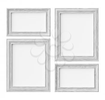 White wood blank frames for picture or photo isolated on white with shadows, decorative wooden picture frames template set, art frame mock-up 3D illustration