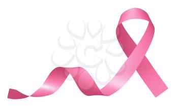 Realistic pink ribbon of breast cancer awareness campaign in october month isolated on white, creative 3D illustration