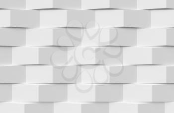 Abstract white geometric decorative bricks texture background with light and shadows closeup view. 3D illustration can be used in design and website background