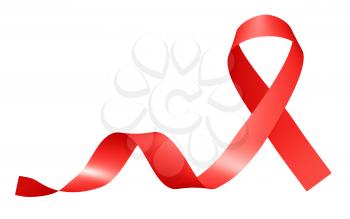 Red ribbon, World Cancer Day symbol in 4th february isolated on white, creative 3D illustration