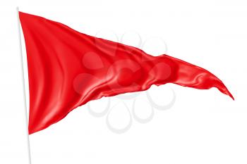Red triangular flag with flagpole flying in the wind isolated on white, 3d illustration