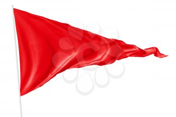 Triangular red flag with flagpole flying in the wind isolated on white, 3d illustration
