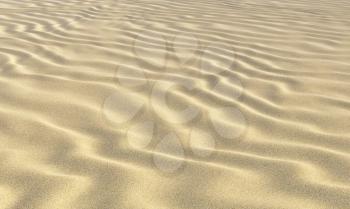 Yellow dry sand on the beach with waves under bright summer sun light closeup perspective view nature 3D illustration