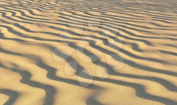 Brown wavey dry sand on the beach with waves under summer bright evening sunlight closeup perspective view nature 3D illustration