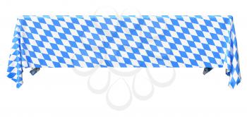 Bavaria rectangular tablecloth with blue-white checkered pattern isolated on white, front view, traditional Oktoberfest festival decorations, 3d illustration