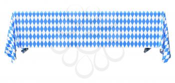 Rectangular oktoberfest tablecloth with blue-white checkered pattern isolated on white, front view, traditional Oktoberfest decorations, 3d illustration