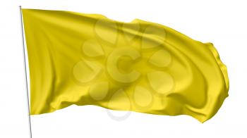 Yellow flag on flagpole flying in the wind isolated on white, 3d illustration