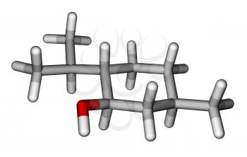 Optimized molecular structure of menthol on a white background