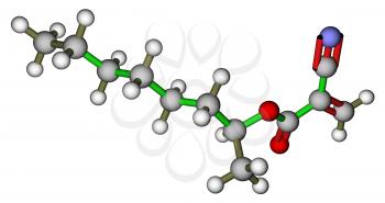 2-Octyl cyanoacrylate, an instant glue. 3D molecular structure