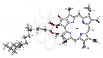 Optimized molecular structure of chlorophyll A on a white background