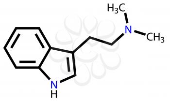 Structural formula of hallucinogen dimethyltryptamine on a white background