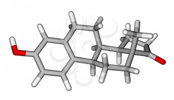 Optimized molecular structure of sex hormone estrone on a white background
