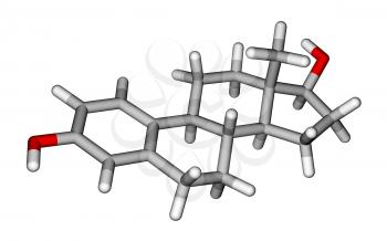 Optimized molecular structure of sex hormone estradiol on a white background