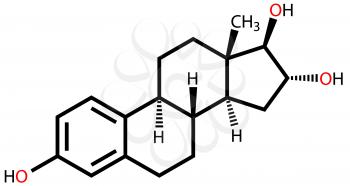 Structural formula of sex hormone estriol on a white background