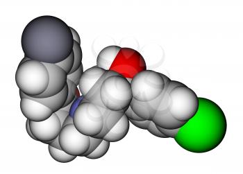 Antipsychotic haloperidol molecular model. The drug used to treat schizophrenia and hallucinations