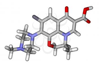Antibiotic ofloxacin sticks molecular model