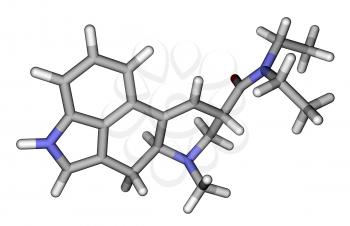 Optimized molecular structure of LSD on a white background
