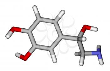 Optimized molecular structure of norepinephrine on a white background