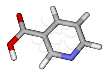 Optimized molecular structure of niacin (vitamin B3 or PP) on a white background