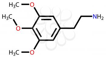 Structural formula of natural psychedelic mescaline on a white background