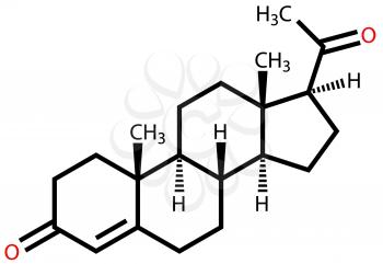 Structural formula of sex hormone progesterone on a white background