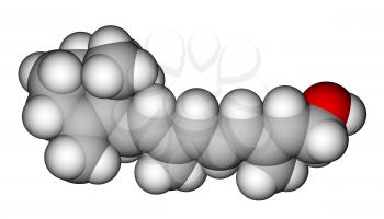 Optimized molecular structure of retinol (vitamin A) on a white background