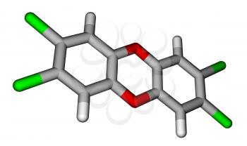 Poison 2,3,7,8-Tetrachlorodibenzo-p-dioxin (dioxin). Sticks molecular model