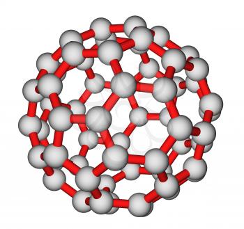 Optimized molecular structure of fullerene C60 on a white background